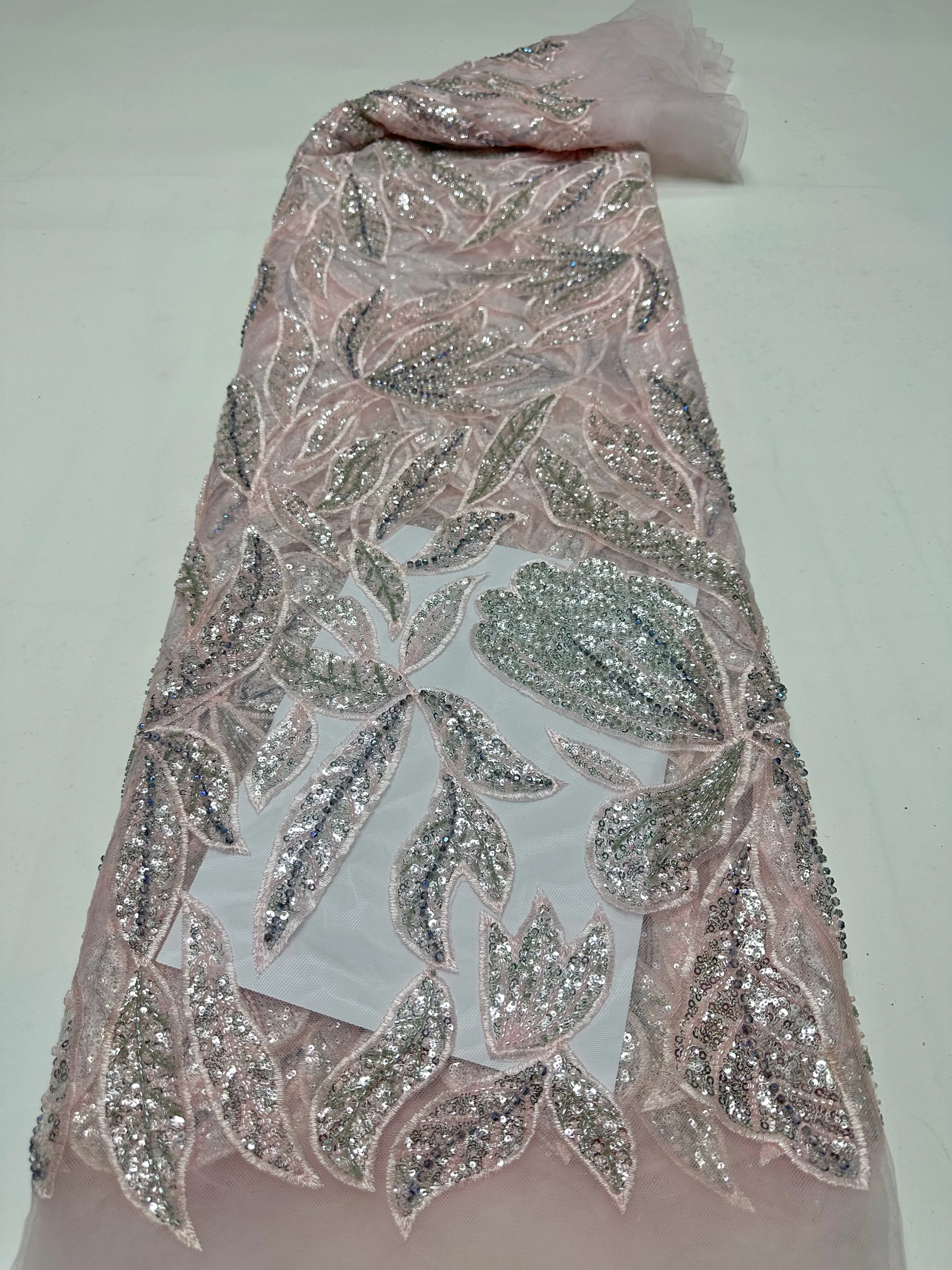 African Sequins Lace Fabric 2026 High Quality Lace Nigerian French Tulle Beaded Lace Fabrics For Sewing Wedding Party Dresses