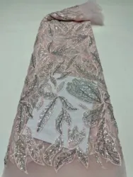 African Sequins Lace Fabric 2026 High Quality Lace Nigerian French Tulle Beaded Lace Fabrics For Sewing Wedding Party Dresses