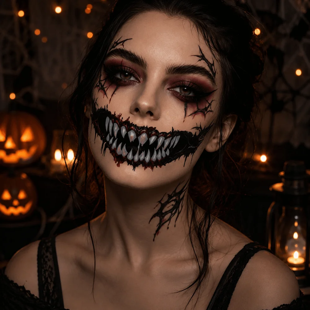 DIY Big Mouth Tattoo Sticker Fake Waterproof Halloween Tattoo Sticker Creative Disposable Temporary Scar Stickers Haunted House