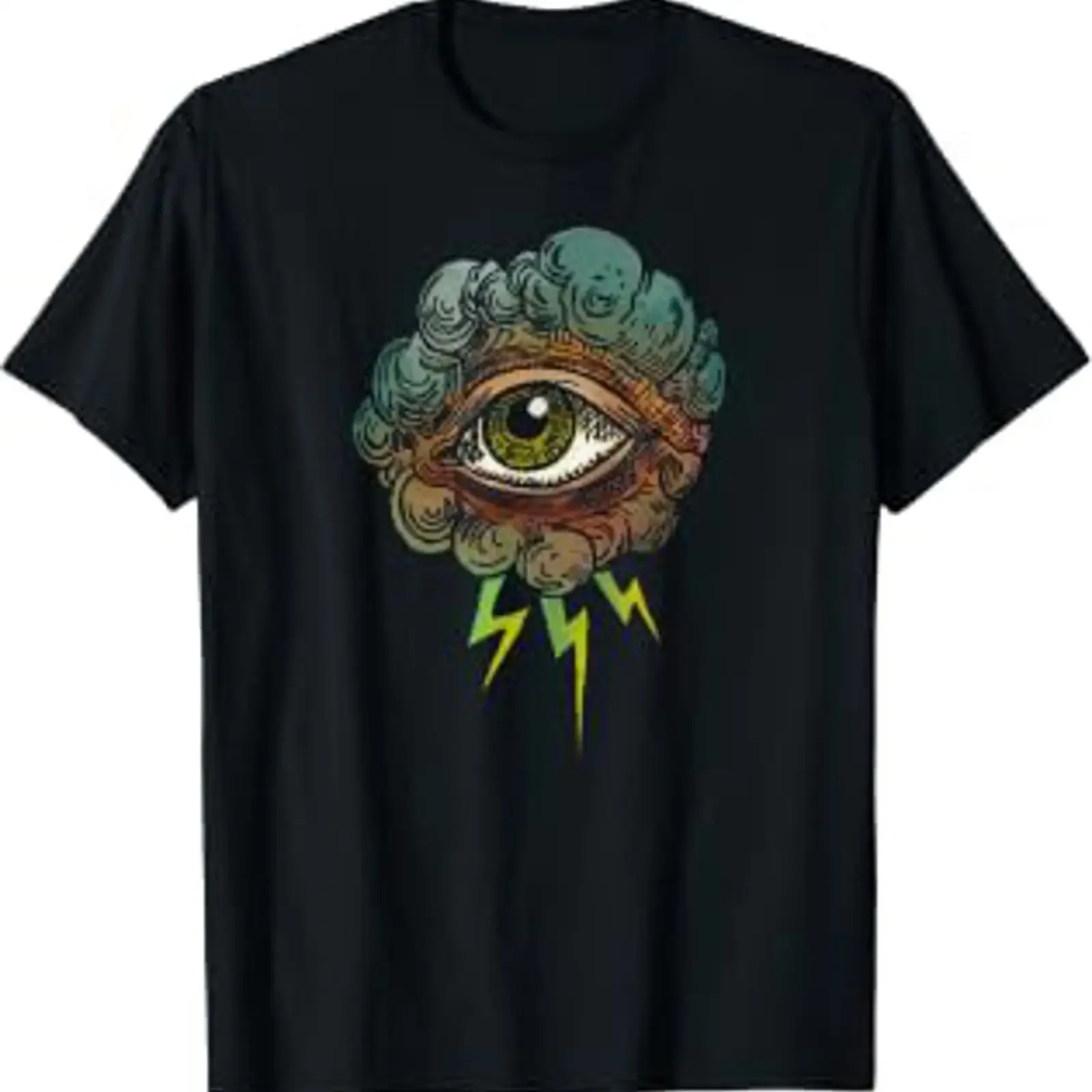 All Seeing Eye Cloud Lightning Bolt Occult Eyeball Aesthetic T Shirt vintage Washed Casual graphic Stretched Versatile Slightly
