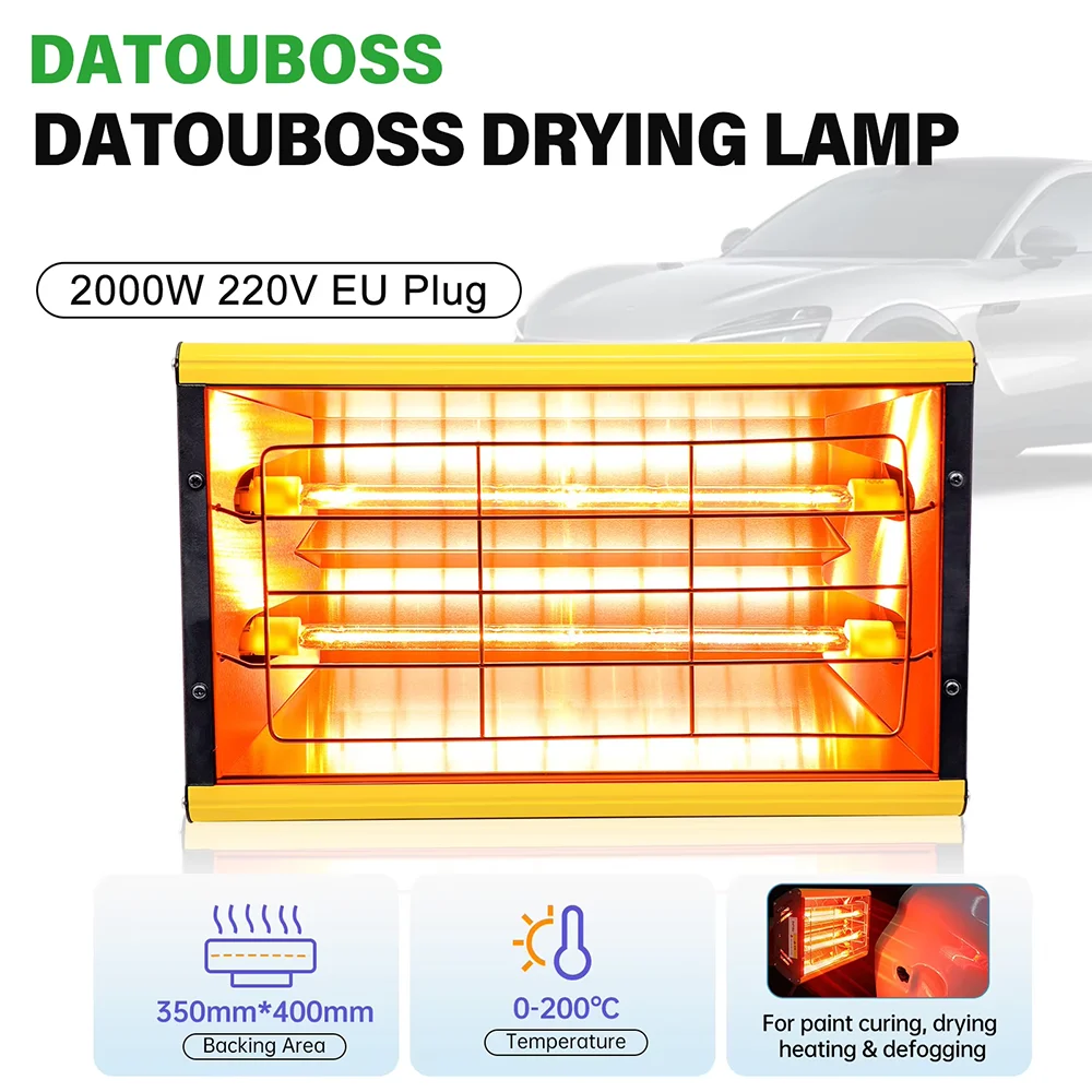 Lampa do farb na podczerwień DATOUBOSS 2000W, krótkofalowa, 220V, wtyczka europejska, obszar utwardzania 420×500mm do suszenia farb samochodowych.