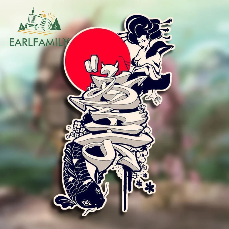 

EARLFAMILY 13 см X 7,8 см для японского стиля, рыба, гейша, автомобильные наклейки, простые креативные наклейки, Стайлинг автомобиля, бампер, декор для доски для серфинга