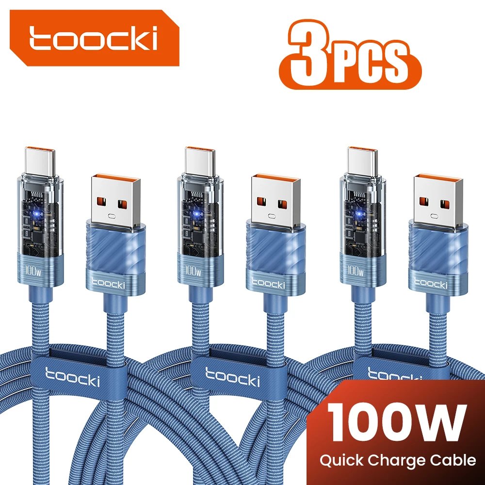 Toocki 3/5 Stück 100W USB-C-Kabel 6A Schnellladung Automatische Abschaltung Typ-C-Kabel für Huawei Mate 40 50 Xiaomi 14 15 Samsung S24