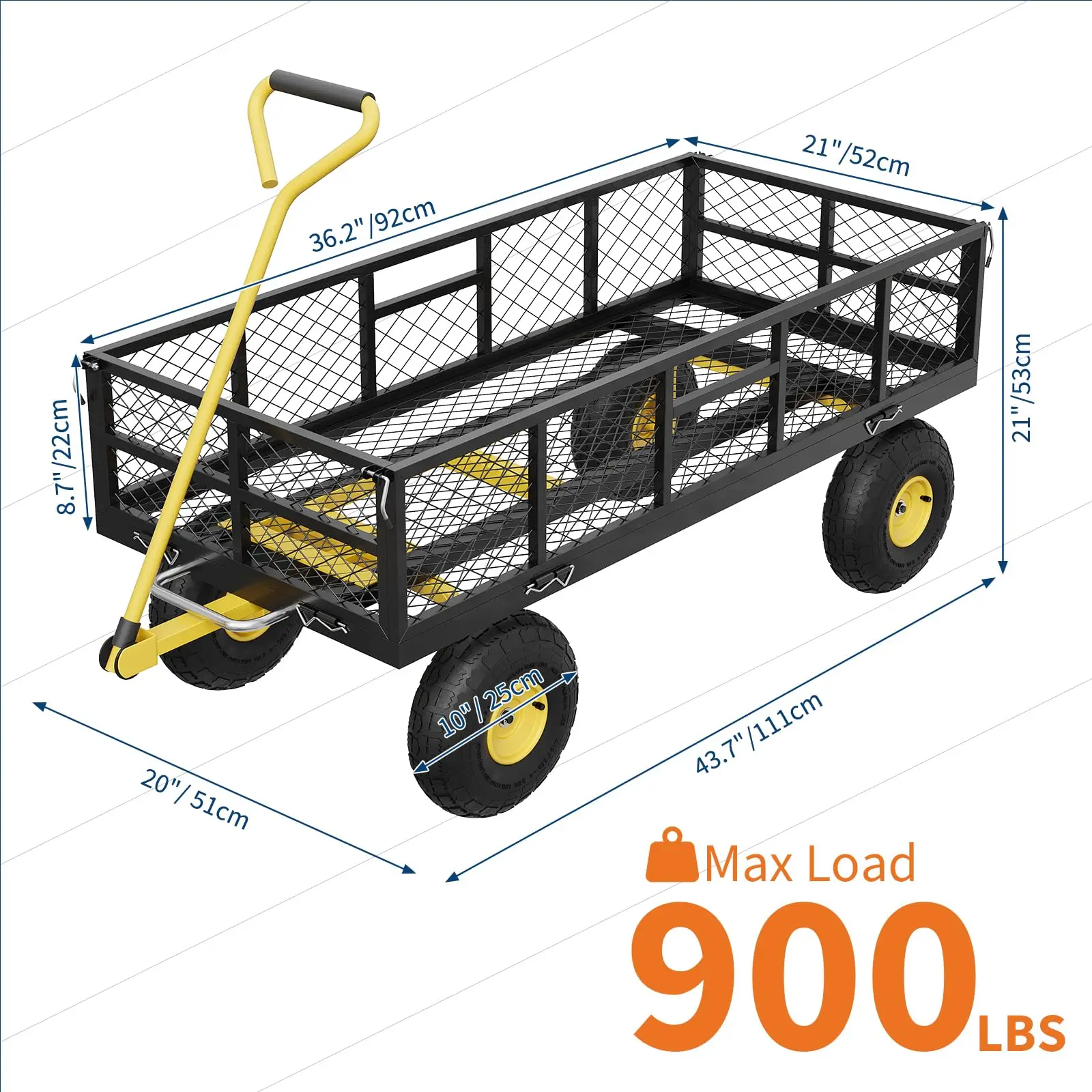 900 lbs Steel Garden Dump Cart with Removable Sides, Convert to Flatbed, Heavy Duty Yard Cart with 180°Rotating Handle