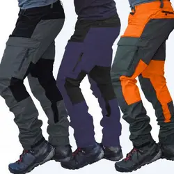 Men Outdoor Cargo Pants Multi Pockets Colorblock Men Button-zipper Fly Trousers Working Pants Reparing Mountaineering Pants