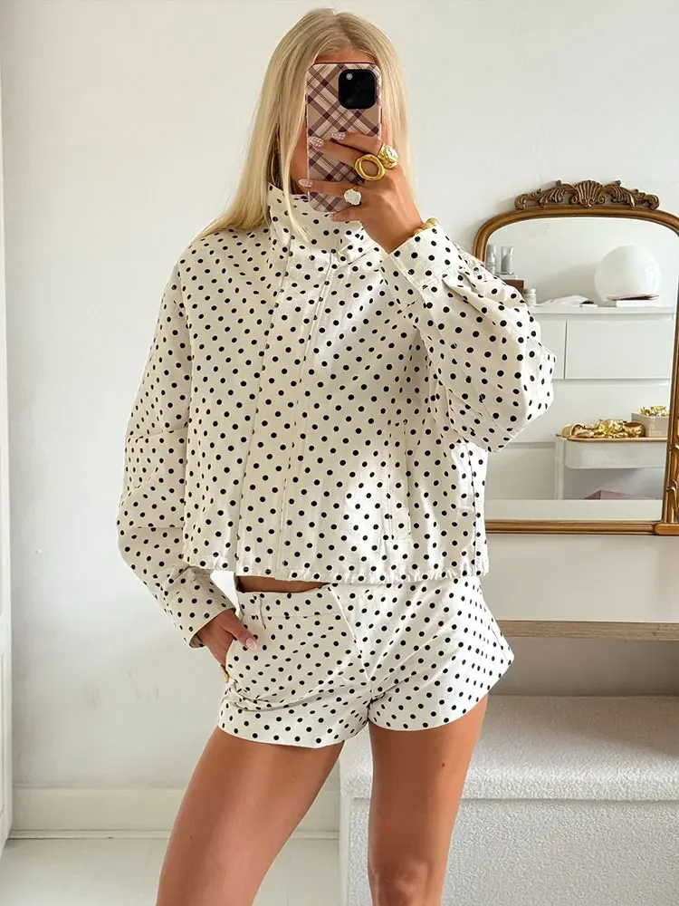 

Тонкие шорты, модный спортивный костюм 2025 года, женские винтажные пальто в горошек, брюки, комплекты, водолазка, куртки на молнии с длинными рукавами