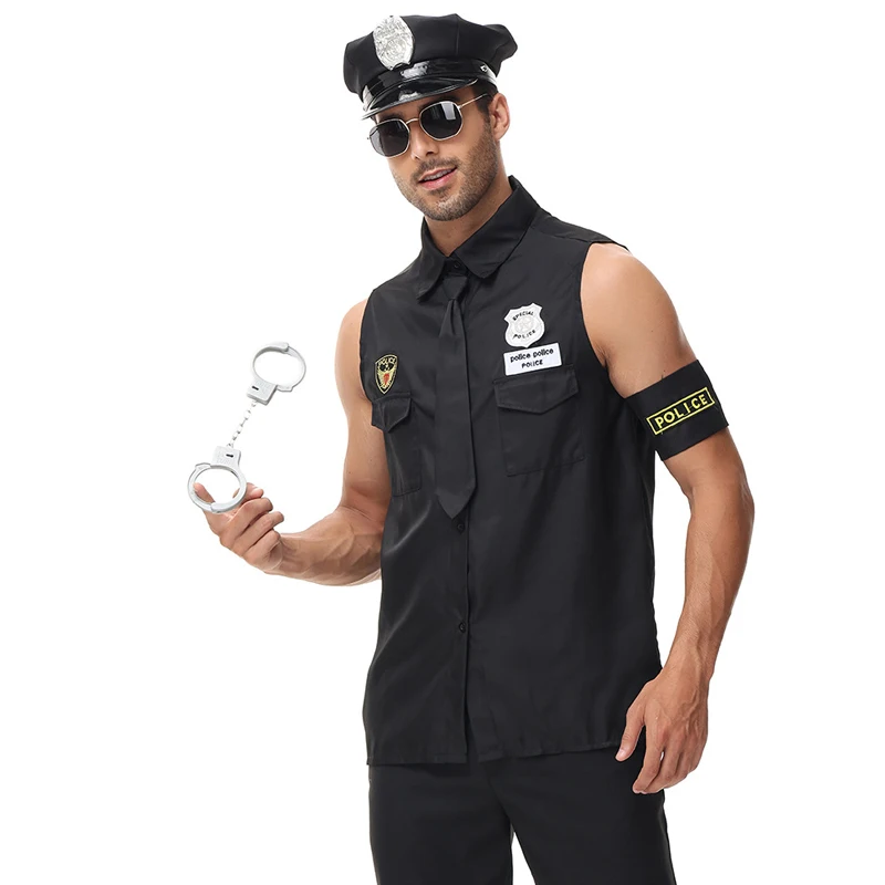 Men Police Sheriff Costume Officer Night Club Uniform Temptation Cosplay Carnival Halloween Party Fancy Dress