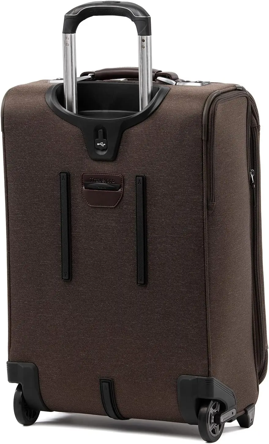 Platinum Elite Softside Expandable Carry on Luggage, 2 Wheel Upright Suitcase, USB Port, Men and Women, Rich Espresso,