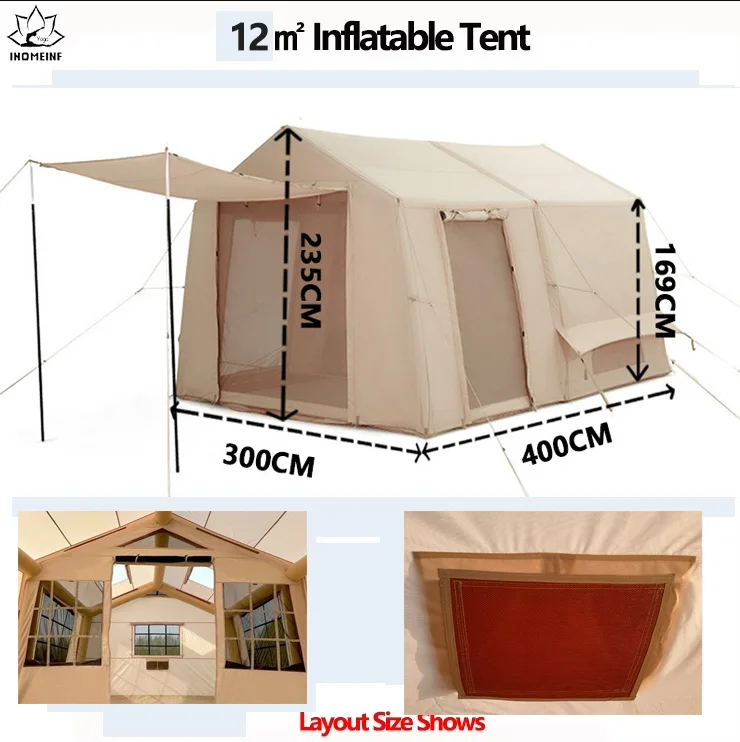 New 12 ㎡ Inflatable Tent Set Two Bedrooms Flysheet for 4~6People Hiking Camping Accessory Sun & Rain Protection Marquee