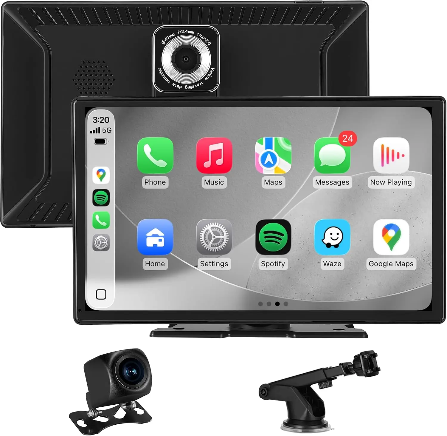 9'' Wireless CarPlay Screen with 4K Dash Cam & 1080P Backup Camera, GPS Navigation, HD Touchscreen for Most Vehicles