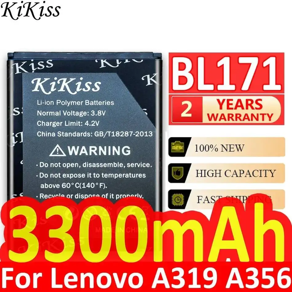 3300mAh For Lenovo A319 A356 A368 A370e A376 A60 A65 A500 A390 A390T A370E A375E A50 BL171 High-Efficiency Mobile Phone Battery