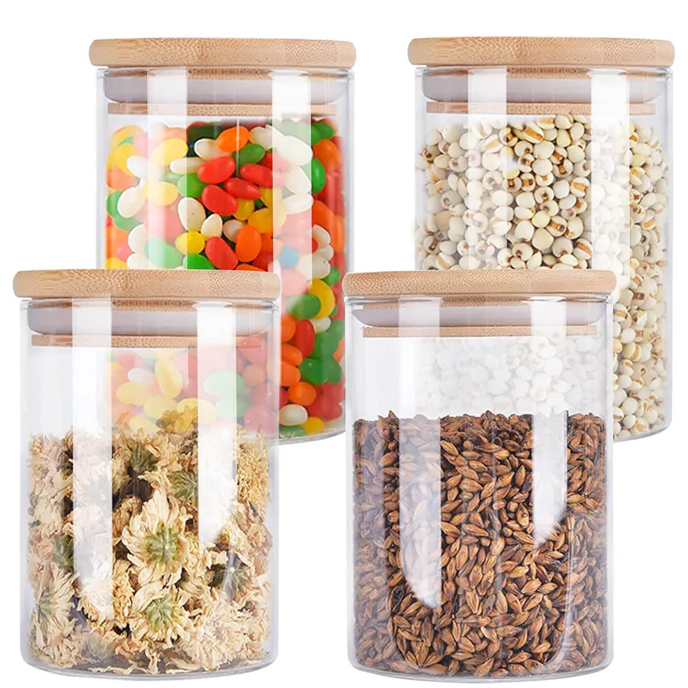 4Pack Glass Storage Jars with Airtight Lid,27OZ Food Storage Jar,Glass Kitchen Canisters for Coffee Bean,Cookie,Candy,Tea,Spices