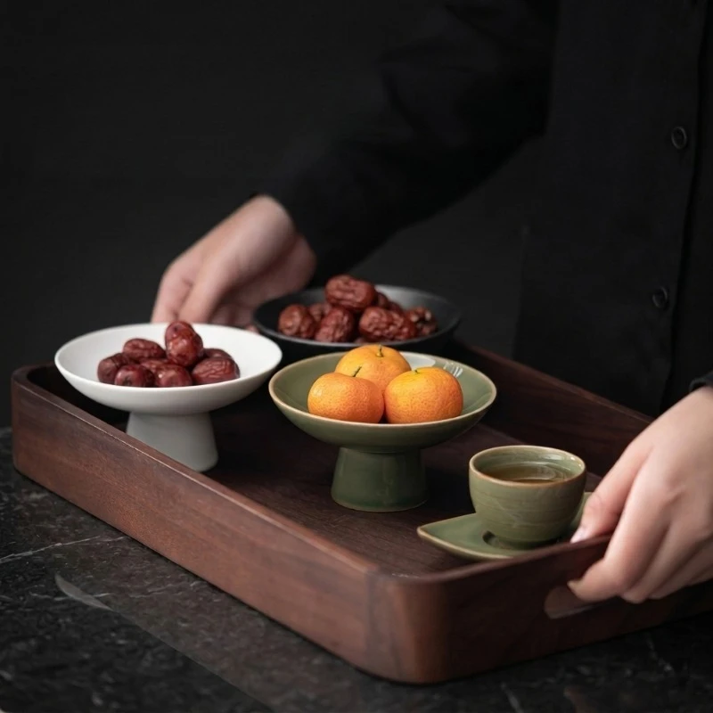 Ceramic Dessert Plate High Foot Bowl Snack Dish Fruit Tray Sushi Plate Home Use