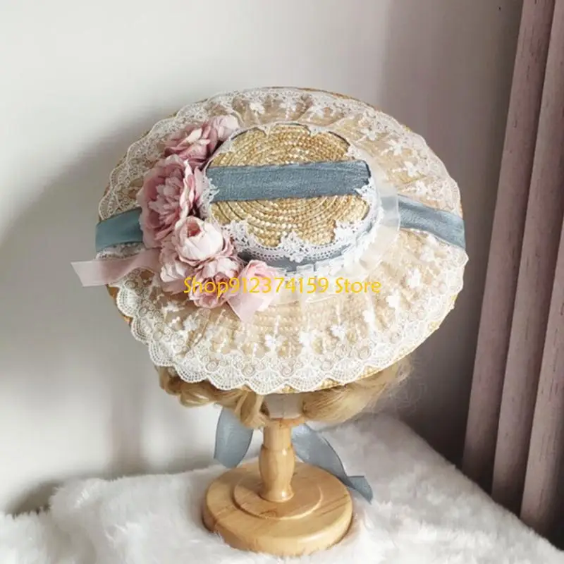 

G5ae головной убор элегантная чаепития соломенная шляпа сладкий цветок