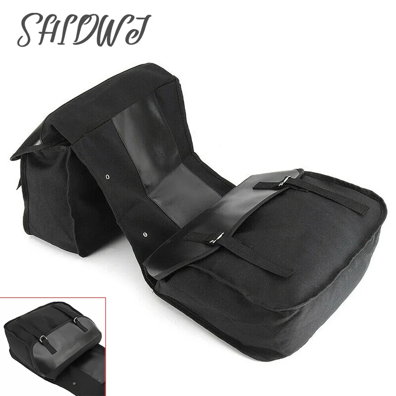 

large Capacity Motorcycle Touring Saddle Bag Black Canvas Waterproof Panniers Motorbike Luggage