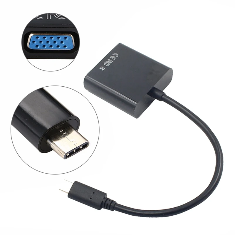 USB-C USB3.1 Type C For Adapter Cable VGA Male To VGA Female Video Transfer Converter 1080P For  12 Inch