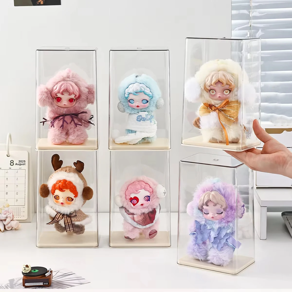 1pc Transparent Acrylic Dustproof Labubu Display Box, Toy Collectible Display Box, Desktop Organizer