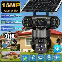 Cámara IP de 15MP WiFi PTZ tres cámaras al aire libre inalámbrica Solar 20000Mah batería integrada cámara de videovigilancia Larga modo de reposo