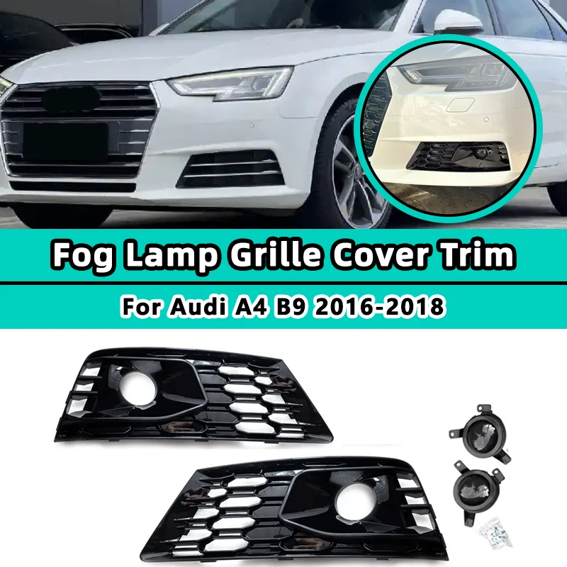 

For Audi A4 B9 2016-2018 Front Bumper Fog Light Grille Lamp Grill Cover With Fack ACC Trim Honeycomb Cars Accessories 8WD807681