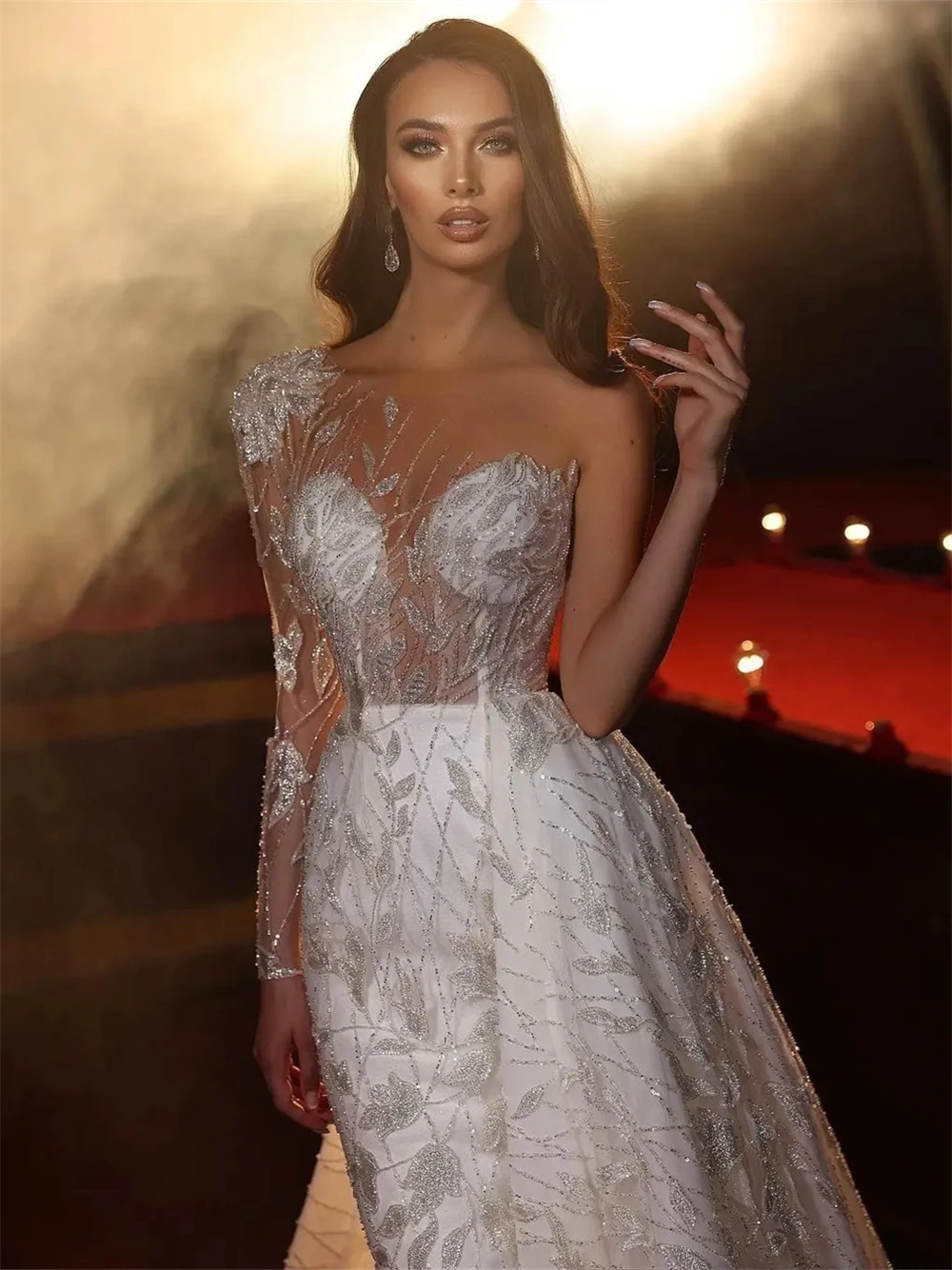 Charming One Shoulder Sleeve Wedding Dress 2024 Elegant Appliqué Ball Gown Luxurious A Line Wedding Gown Dreamy Robe De Mariee