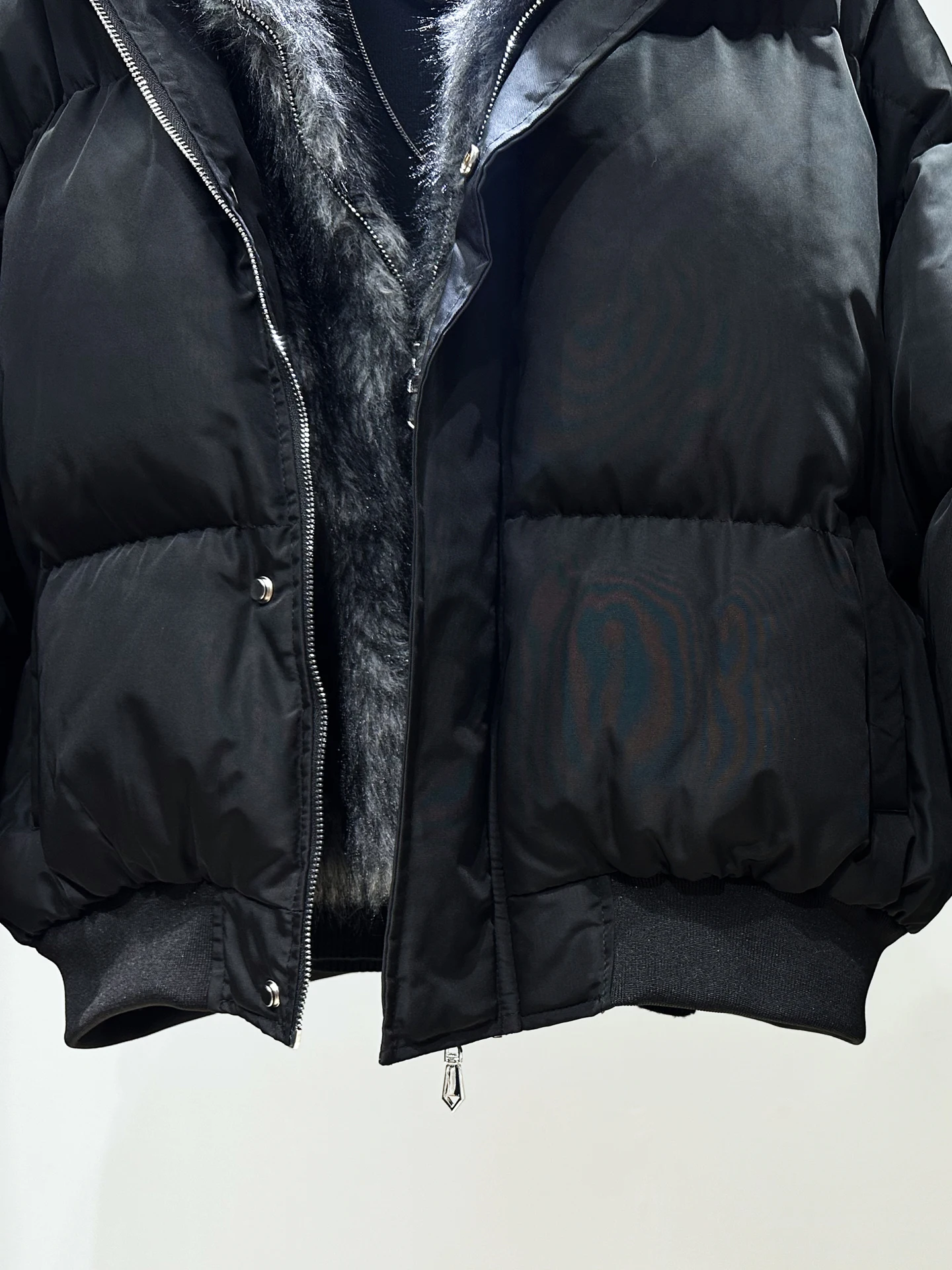 Fashion Men's Black Short Puffer Jacket Plush Patchwork Double Zipper Loose Casual Thickened Warm Winter Mens Jackets Coats