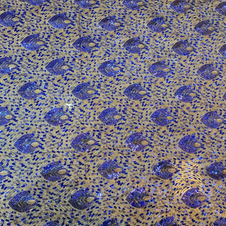 Blue Sequined Embroidery Mesh Fabric Quality Womenswear Fabric Designer Custom Fabric DIY Dress Stage Dress Wedding Fress
