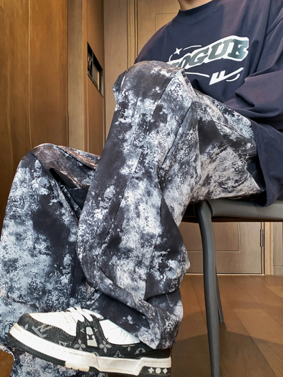 

Vintage American Tie Dye Camouflage Wide Leg Casual Pants Men Straight Long Pants Cool Street Sle Faionable Urban Wear