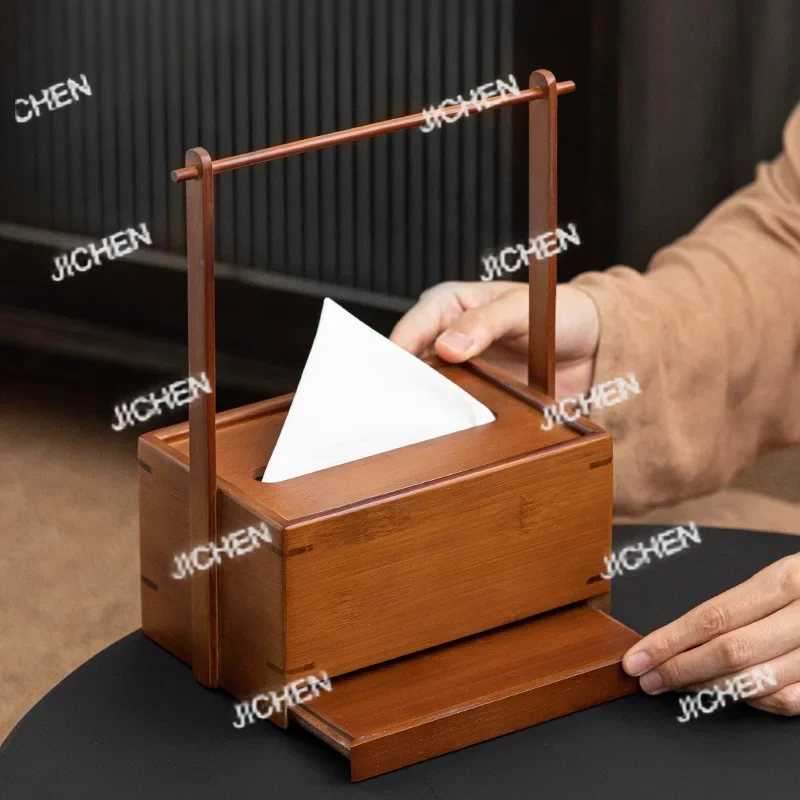 HS الخيزران رفع شعاع صندوق المناشف الورقية الصينية غرفة المعيشة المنزلي درج صندوق ورقي #1