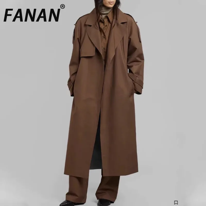 

FANAN однотонный длинный плащ в стиле минимализм для женщин, ветровка со сборками на талии, женские пальто, весна 2024, новая мода