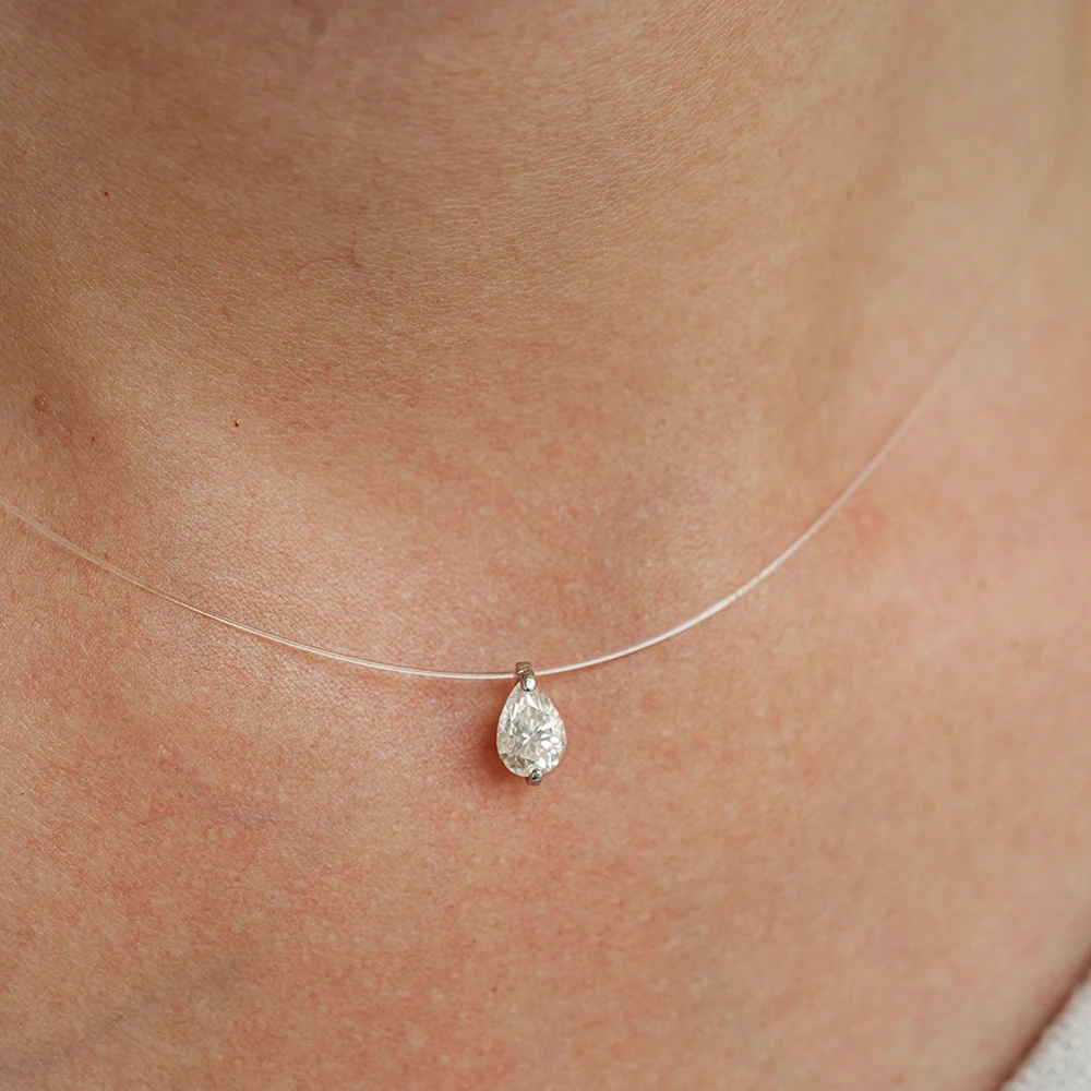 5 × 8 ミリメートル 1CT ペアカットモアッサナイトペンダントネックレス GRA 認定 925 スターリングシルバー釣り糸チョーカー女性パーティージュエリー