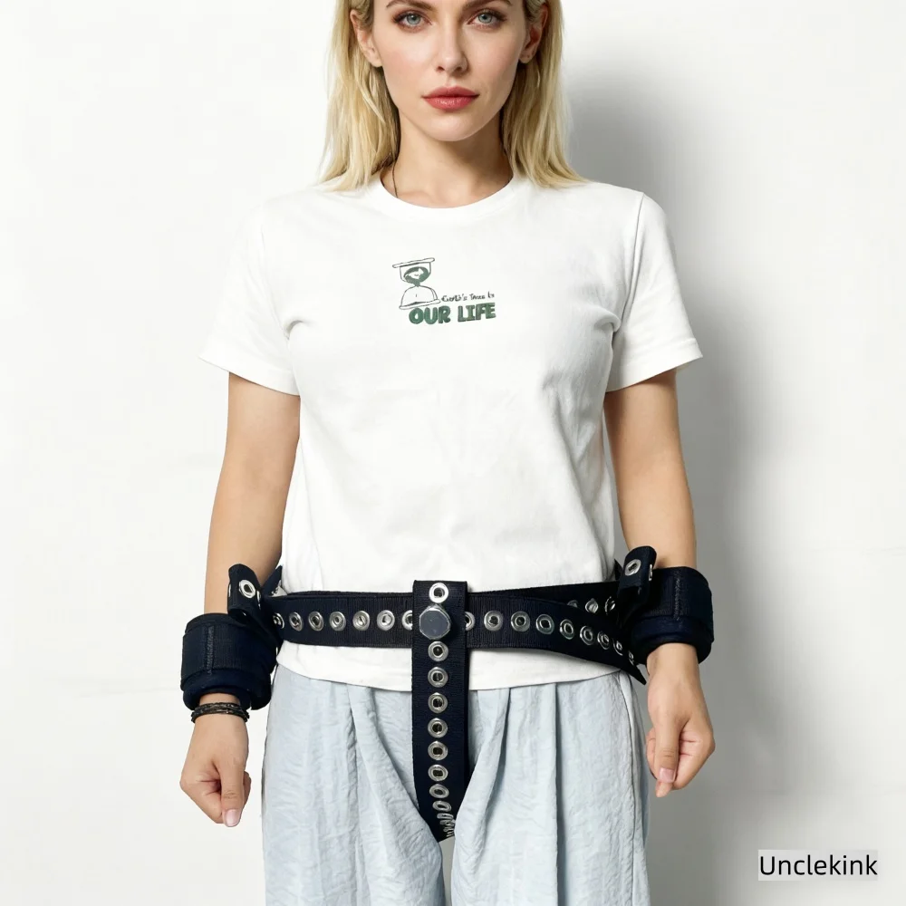 

Patient Safety Restraints - Black Cotton Cuffs with Magnetic Lock Waist Hip Fixation Set Diaper Belt Patients Hospital Home Care