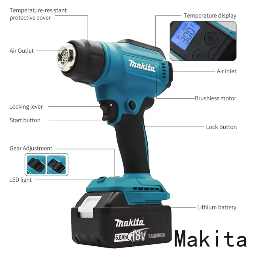 

Makita DHG181 Cordless Heat Gun Rechargeable 18V LXT Lithium High Power Welding Thermal Blower Shrink Wrapping Tools Hot Air Gun