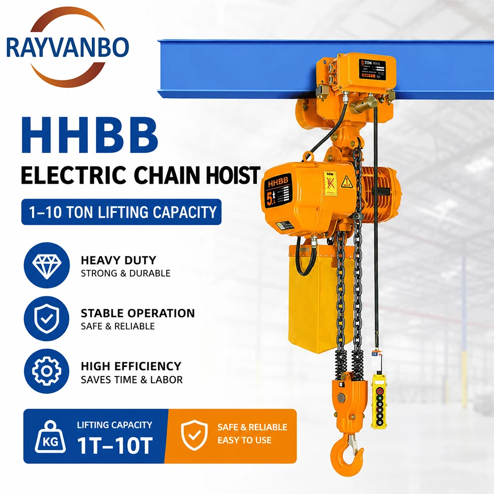 RAYVANBO New Electric Chain Hoist Hook & Trolley Type 0.5-10 Ton IP54/IP55 Protection Metal for Hotels 220V-440V