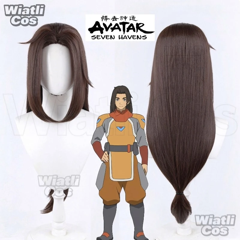 Avatar: Seven Havens Jay Cosplay Wig Brown Long‑Hair Slick‑back Ponytail Heat‑Resistant Fiber Wig Net Unisex Christmas Halloween