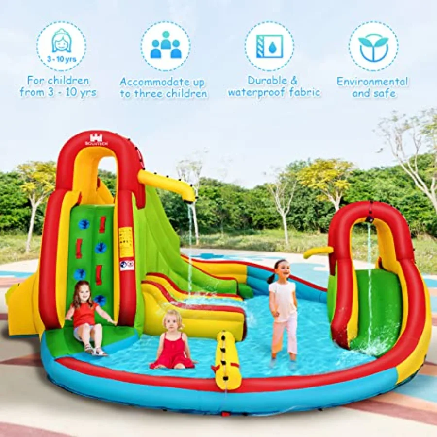 Iatable Water Slide Park, 16x14FT Mega Water Bounce House for Outdoor w/Dual SlidesandClimbing for Racing Fun, Large Splash Poo