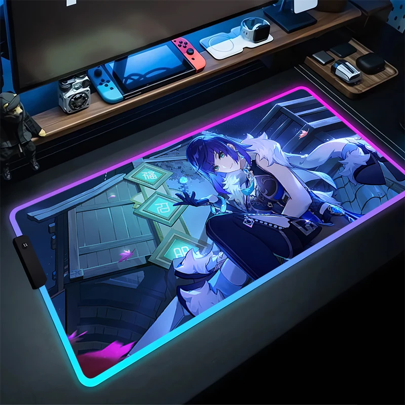 

RGB Mouse Pad Yelan Non-Slip Rubber Edge locking mousepads Game play mats notebook computer G-Genshin Impact Mousepad Home Decor