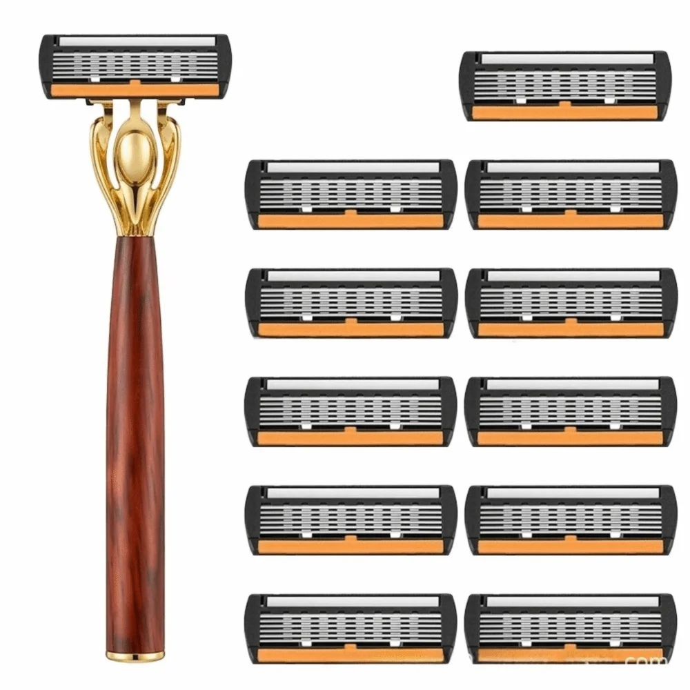 13 pcs 6-Layer Men's Shaver Washable Anti-Slip Manual beard grooming Replaceable Refills Handheld Beard Removal Body Shaving