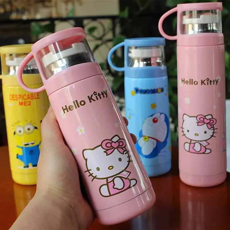 Hello Kitty Anime Peripheral Kawaii Cute Cartoon Water Bottle Creative Water Cup with Cover Children\'s Thermos Cup Holiday Gift