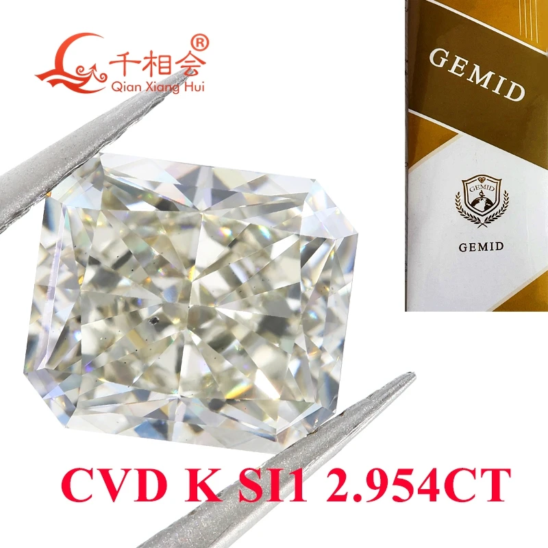 CVD diamond I K white color 1ct -2ct VS SI1 clarity radiant shape Cut GEMID certificated lab grown diamond loose stone