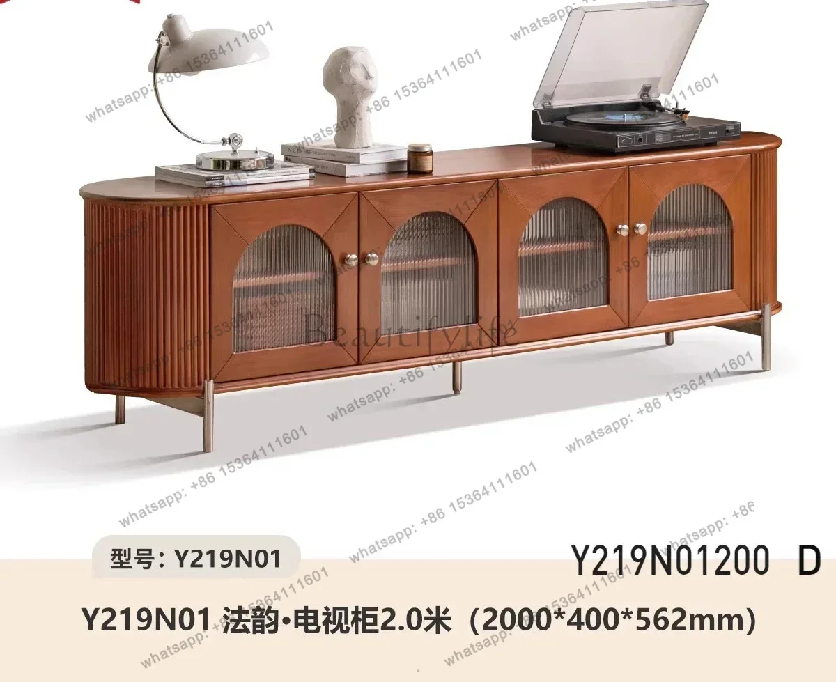 zj. Nordic medieval solid wood TV cabinet living room household high-footed audio-visual cabinet