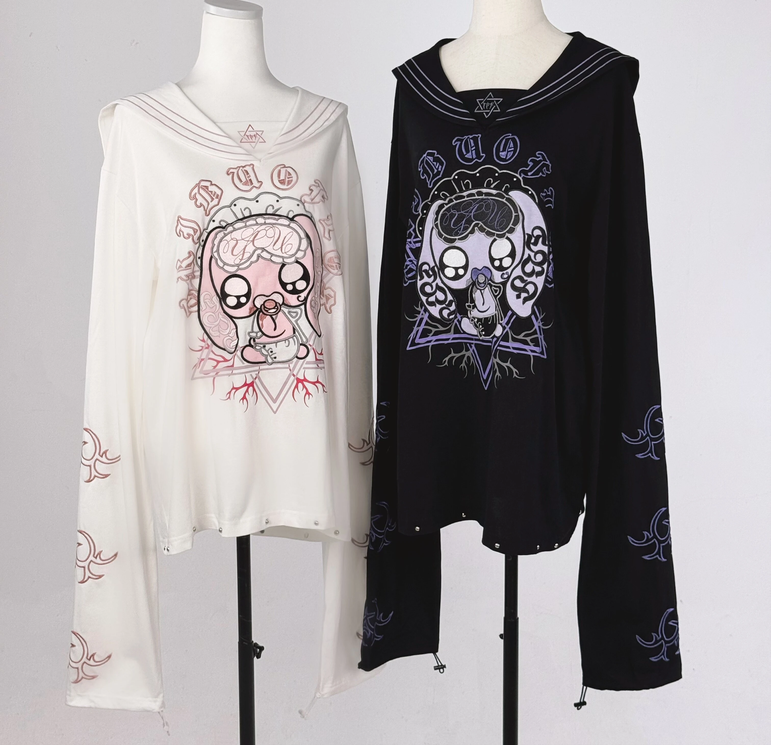 Original New Autumn Long Sleeve Sailor Top Japanese Kawaii Subculture Anime Embroidery Short Sleeve T-shirt Y2K Harajuku Cos Tee