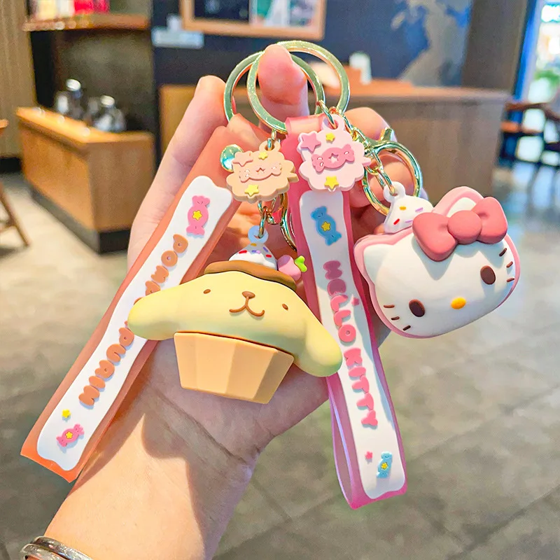 Kawaii Sanrio Cinnamoroll Keychain Cute Cartoon Anime Kuromi My Melody Snack Series Backpack Decoration Key Ring Birthday Gifts