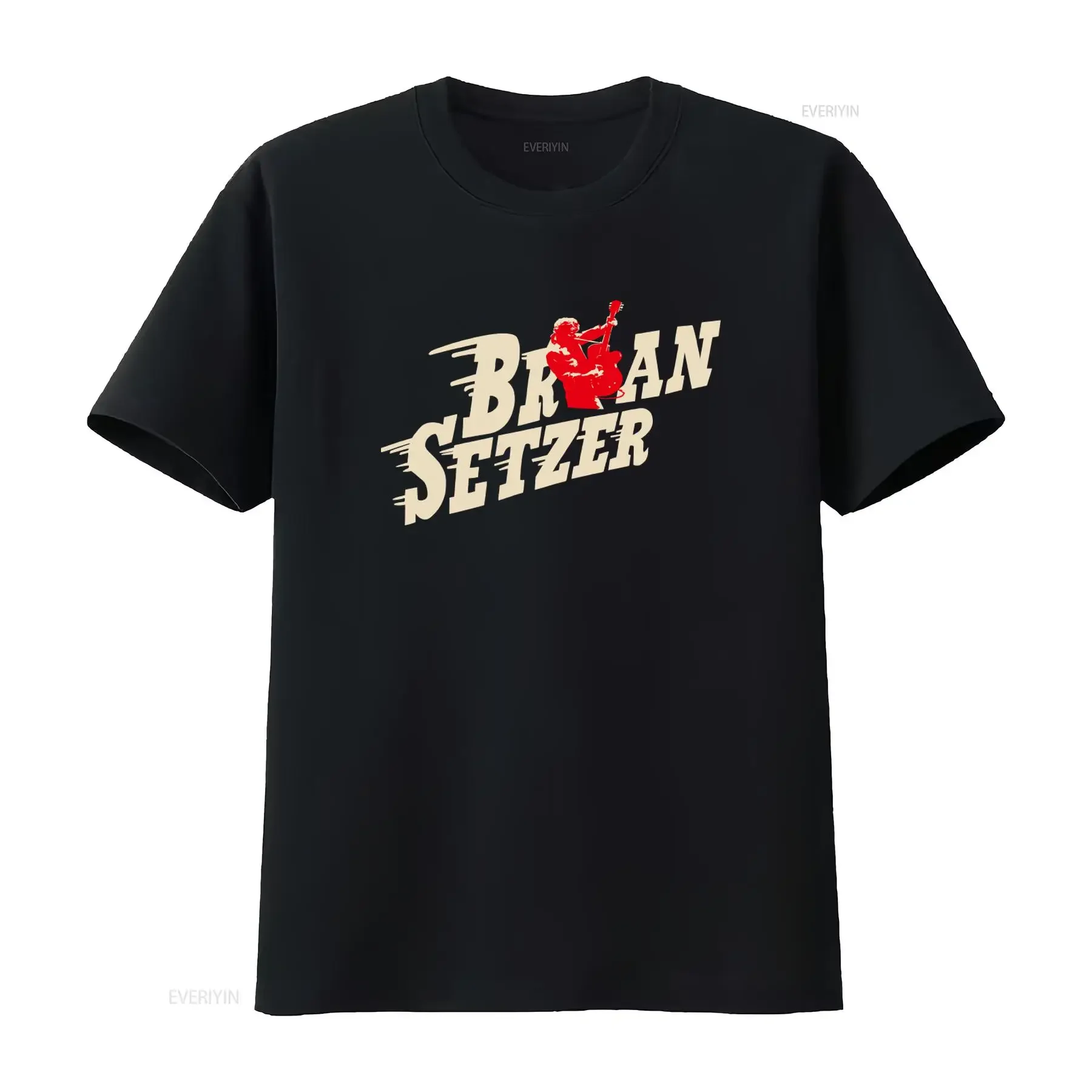 BRIAN SETZER Rock Legend Guitarist Red Print T SHIRT Size Medium Worn Once vintage Washed Casual Stretched Breathable