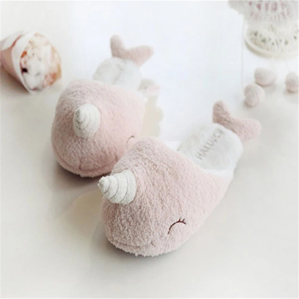 Narwhal Shaped plush Slippers winter Indoor warm Suede Slippers woman Non-slip cute Animal Slippers Autumn Winter Couple Slipper