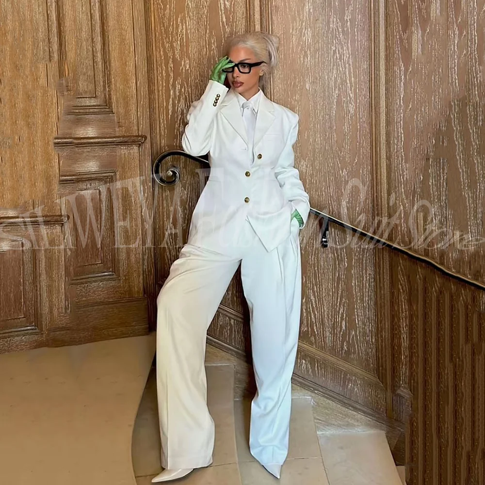 

Белый брючный костюм для женщин: роскошный офисный комплект из пиджака и брюк, шикарный женский наряд, элегантный повседневный образ, женский костюм-двойка.