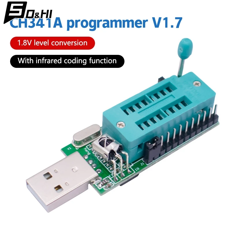 CH341A Programmer V1.7 1.8V Level Shift W25Q64FW W25Q128FW Gd25LQ64 Programmer Module W/Adapter Board