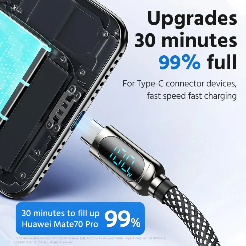 USB Type C Cable For Huawei Honor Xiaomi Samsung Super Charge 66W/100W Fast Charging USBA C Charger Data Cable Wire Cord - náhled 2