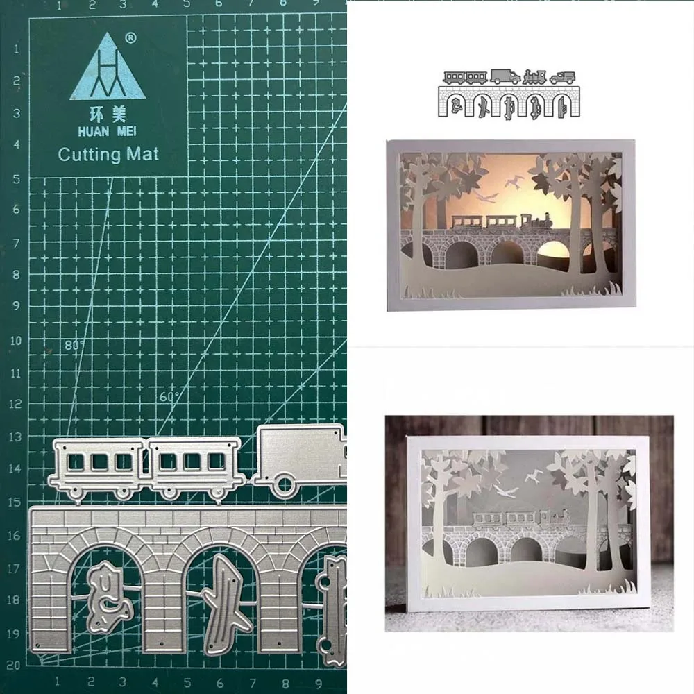 Train Car Bridge DIY Metal Cutting Dies Stencil Scrapbook Album Stamp Paper Card Embossing Decor Craft Knife Mould