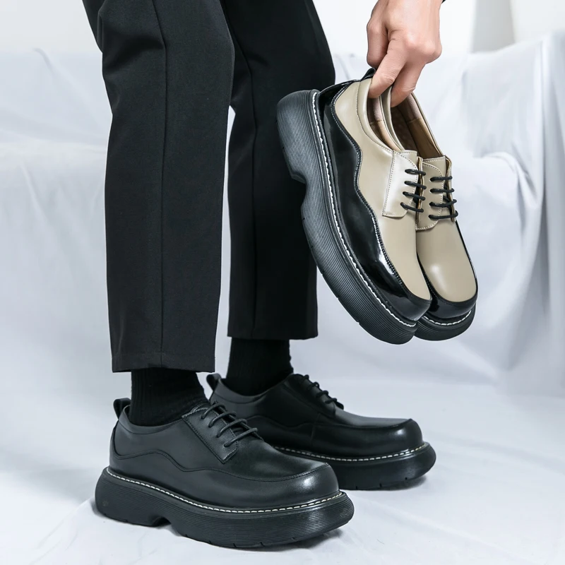 Tamanho 38-45 clássico masculino derby sapatos confortáveis moda grande cabeça fundo grosso sapatos de couro masculino casual versátil sapatos de marca