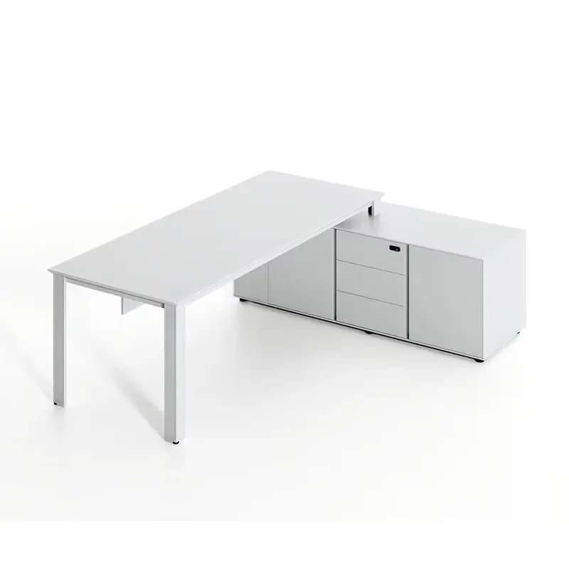 Modern Wooden Height-Adjustable Office Desk with Ergonomic Design Spacious Work Surface Storage Box Drawer for Home Office